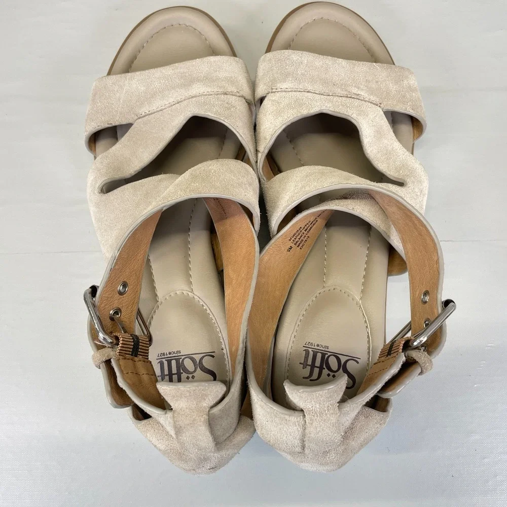 Sofft Mirabelle Sandals Womens Size 9 M Taupe Suede Buckle Comfort Strappy Shoes